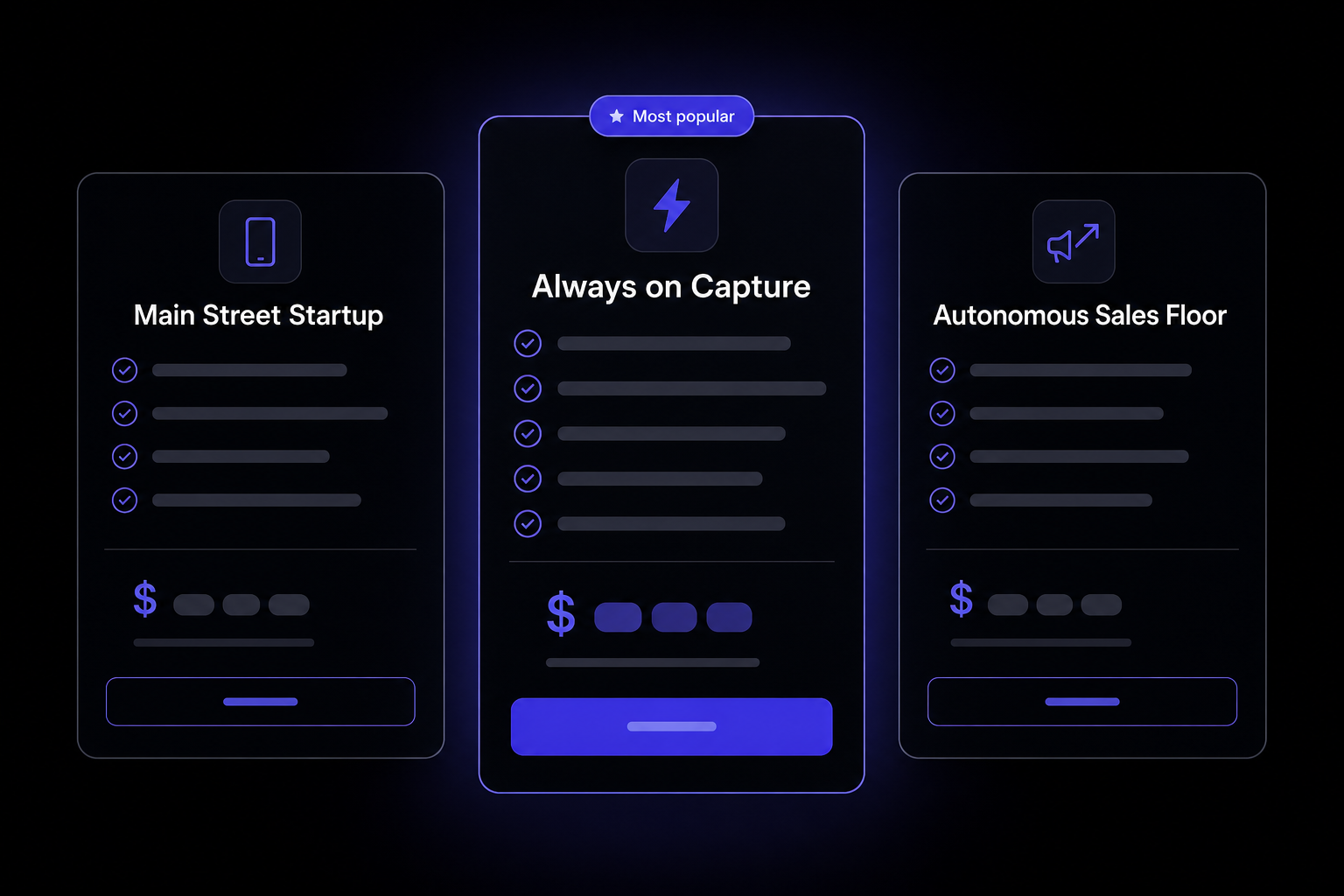 Three Scene Shift service packages from Main Street Startup to Autonomous Sales Floor